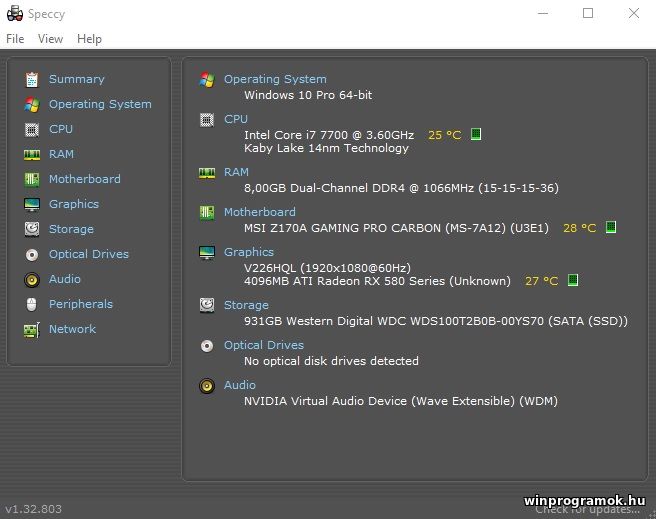 Speccy Rendszerinform ci k Szoftver WinProgramok hu